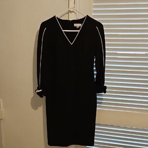 Calvin Klein V-Neck Black Dress with White Accent